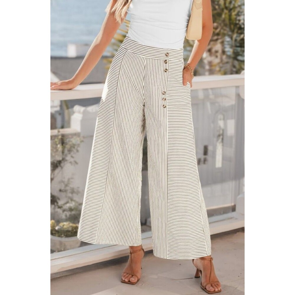 NWT Cupshe Striped Wide Leg Pants Casual Summer Spring Pull On Size Large - Picture 5 of 12